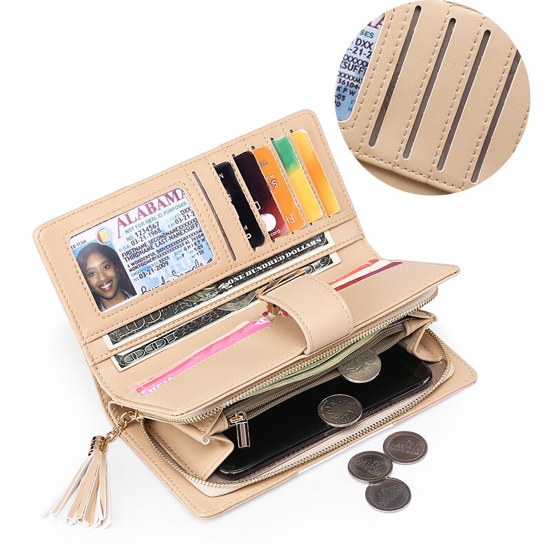 RFID Blocking Women's Functional Wallet Leather Zipper Long Glint Card Holder Ladies Coin Purse Phone Wallet