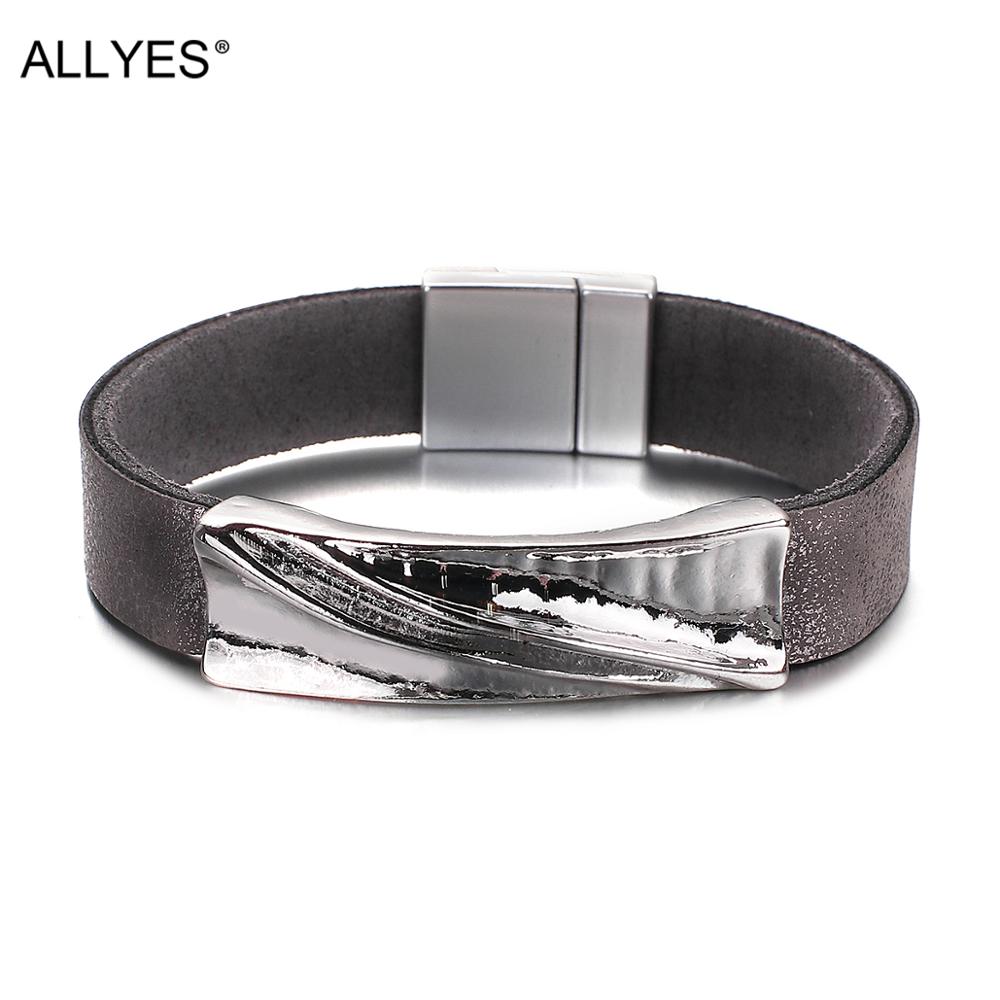 ALLYES Champagne or Bracelet en cuir pour femmes magnétique boucle coeur breloque large Bracelets femme bijoux