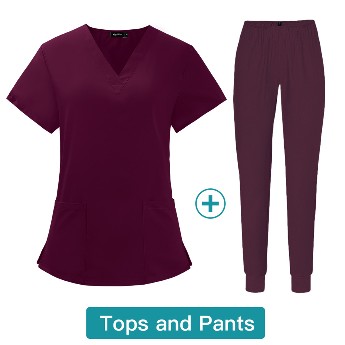 Kurzarm V-ausschnitt Anzug Frauen Solide Sommer Neue In Arbeit Kleidung Arzt Krankenschwester Pet Krankenhaus SPA Peeling Set Weibliche Medizinische Uniformen: L / Claret