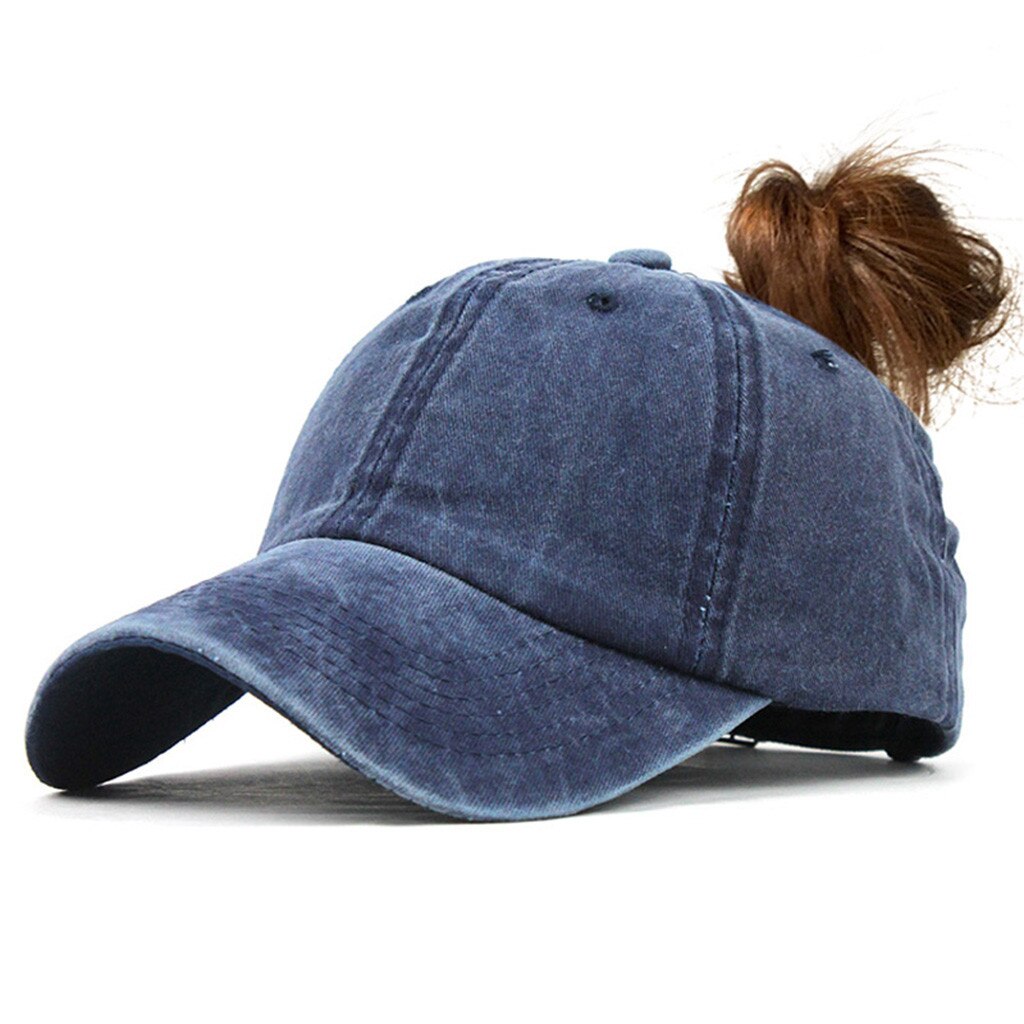 Frauen Pferdeschwanz Kappe Baumwolle Caps Frauen Einstellbar Soild farbe hüte für mama casquette chapeau: Blue