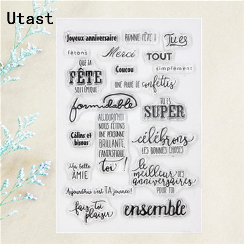 Franse Verjaardag Woorden Clear Silicone Postzegels/Transparante Stempel voor DIY Scrapbooking/Fotoalbum Decoratieve Craft Maken