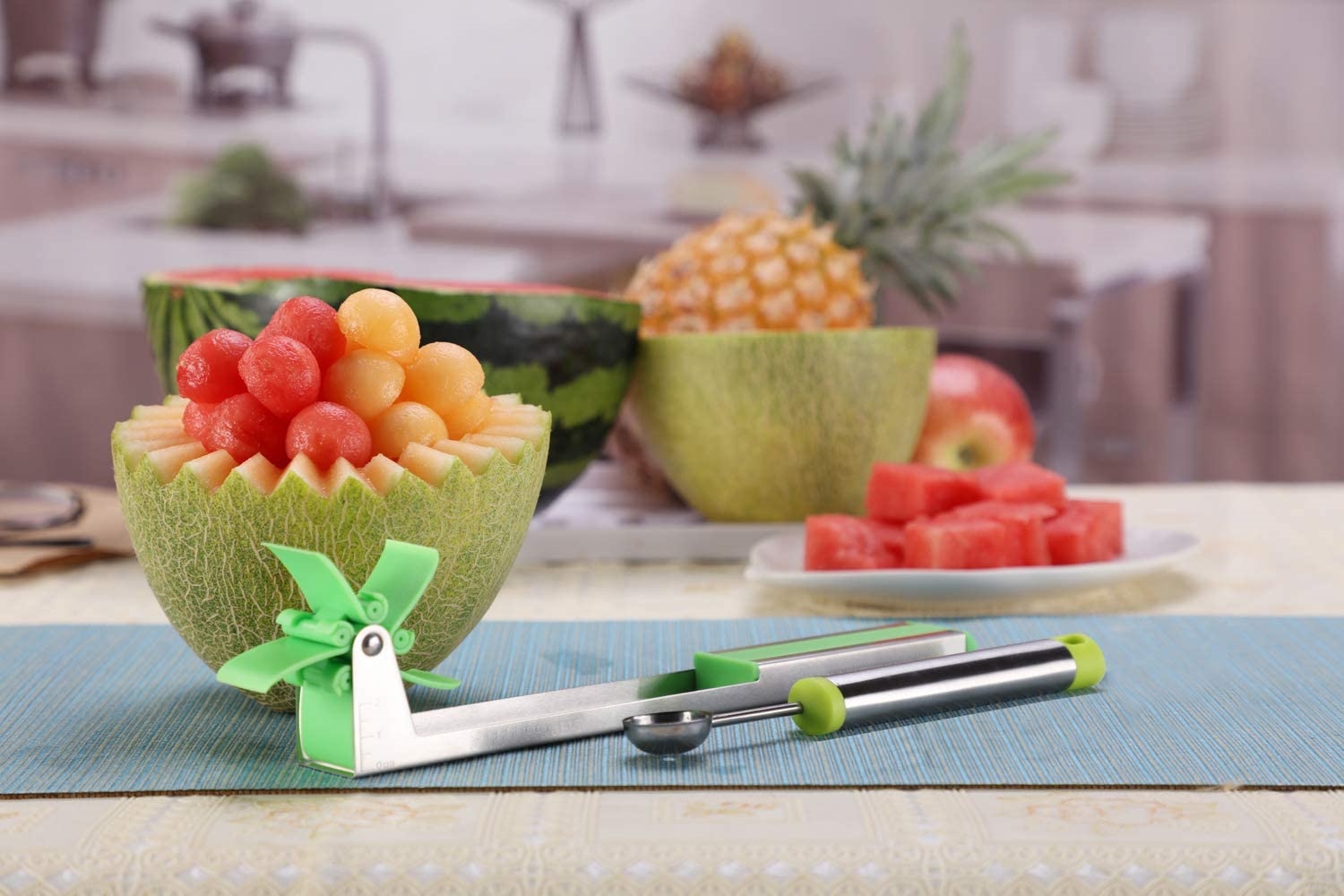 Vattenmelon skärare rostfritt stål väderkvarn skär vattenmelon köksredskap fruktskärare salladsverktyg kökstillbehör