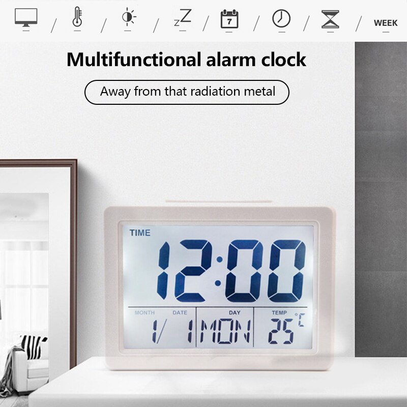 Sound Control LED Alarm Clock Electronic Clock Large LCD Screen Digital Perpetual Calendar Temperature Display Night light 1PC