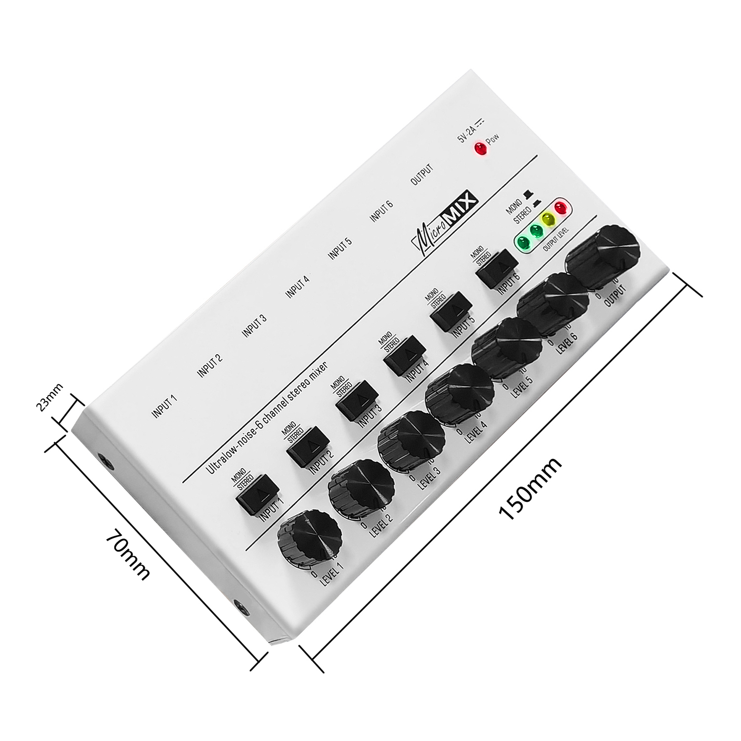 Ultra Low-Noise 6 Channels Audio Mixer Sound Mixer Stereo Mixer 6.35MM Portable USB Powered for Recording