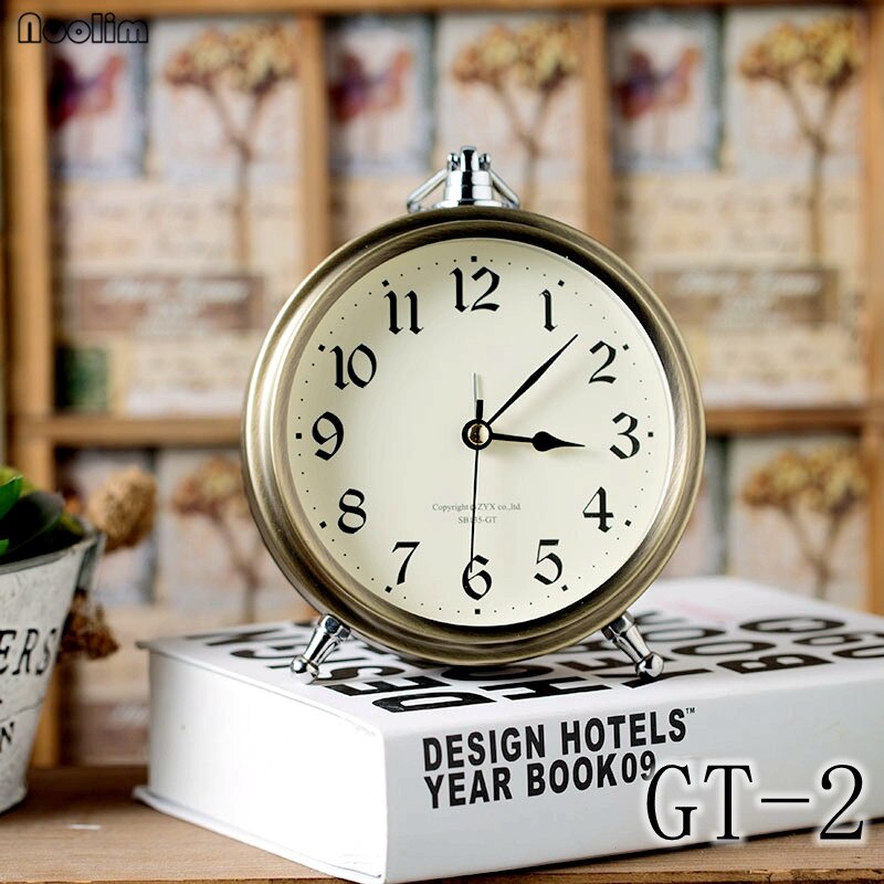 NOOLIM Bronze Metal European Alarm Clock Desktop Decoration Mute Table Clock Roman Word Desktop Retro Small Clock