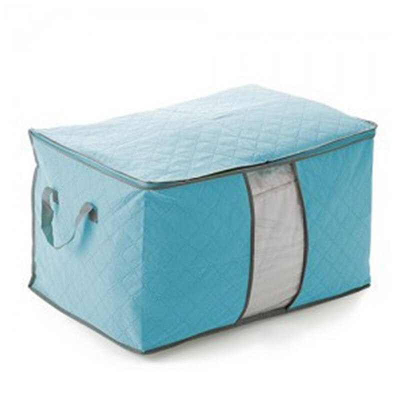 3pcs Non-Woven Fabric Clothing Storage Bag Folding Storage Box Clear Window Zipper Case Clothes Organizer Handles 49x36x21cm: blue 60x42x36cm