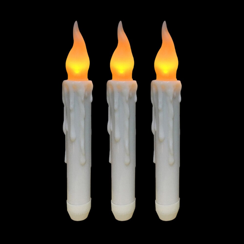 3 X Taper Candle Led Taper stick Candle Flicker Dripped wax Flameless lamp candelabra wedding home decor-Amber G612