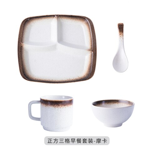 Plato divisorio de cerámica de estilo japonés para cena, vajilla divisoria de comida para una sola persona,: O 4-piece set