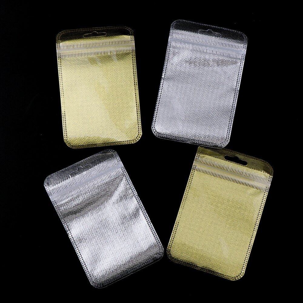 50 Pieces 2 Colors One Side Clear Plastic Ziplock Bag Gold Inlay Plastic Bag Packaging Poly Bag Ziplock Pouch Jewelry Packaging