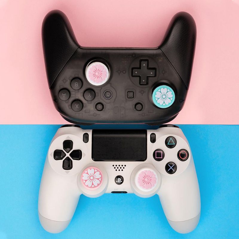 Cubierta de Joystick de 4 Uds de flores de cerezo para pulgar tapas de silicona para interruptor de tendo accesorios de cubierta protectora de mango ligero