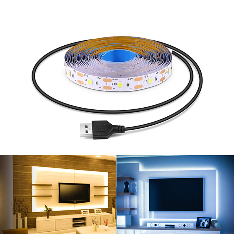 DC 5V USB tiras LED 2835 tira de luz LED blanca cálida TV espejo retroiluminación cinta de iluminación decoración de habitación lámpara cinta LED cadena de luz