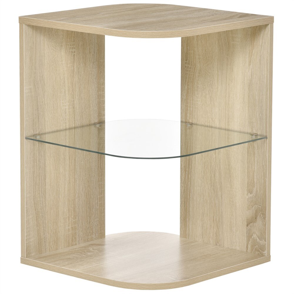 HOMCOM Mesita Auxiliar Moderna Mesilla de Noche con 3 Estantes Tablero de Cristal Mesita de Café Salón Dormitorio 40x40x56 cm: Beige