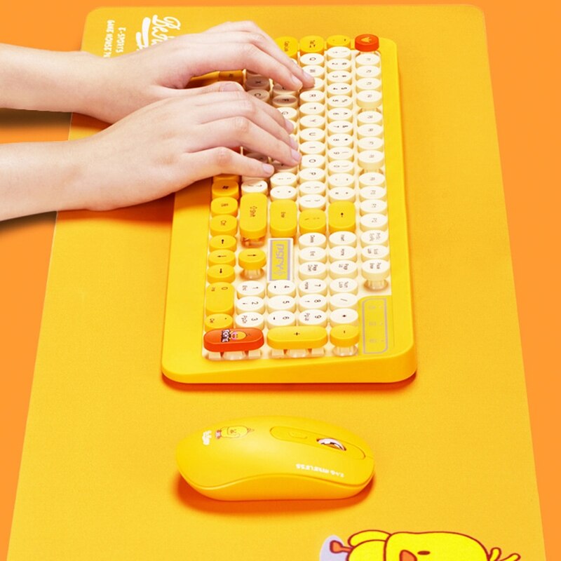 Juego de teclado inalámbrico con dibujos animados para ordenador, teclado redondo Retro, ratón, receptor USB para PC y portátil, 1 Set