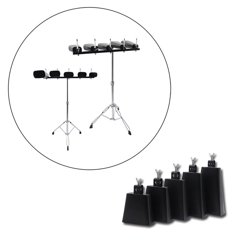 Machine à bruit de cloche de vache de 5 pouces 2 pièces Instrument de Percussion de cloche de vache avec bâton de poignée pour Kit de batterie de Percussion