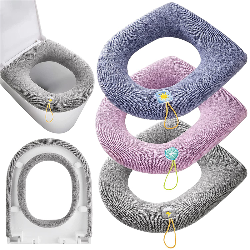 Winter Warm Toilet Seat Cover Closestool Mat 1Pcs Washable Bathroom Accessories Pure Color Soft Knitting Warmer Closestool Mat