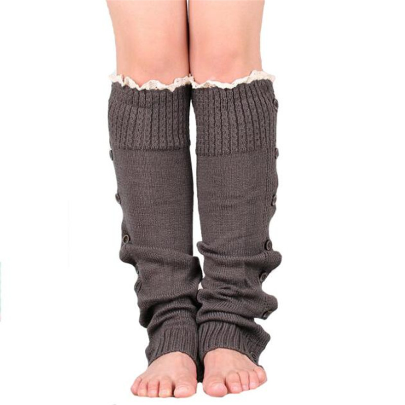 Calentadores de encaje con botones para mujer, botas de punto, calcetines, puños hasta la rodilla, polaina alta, novedad, , Invierno