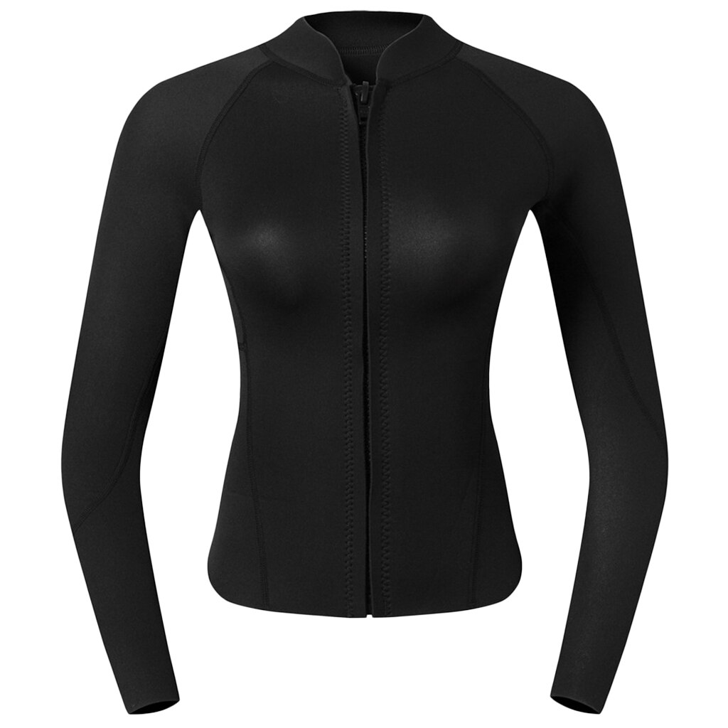 2mm Neopreen Vrouwen Dames UV Zon Bescherming Wetsuit Top Lange Mouw Rits Jas-Warm, super Stretch & Comfortabele: Black S 