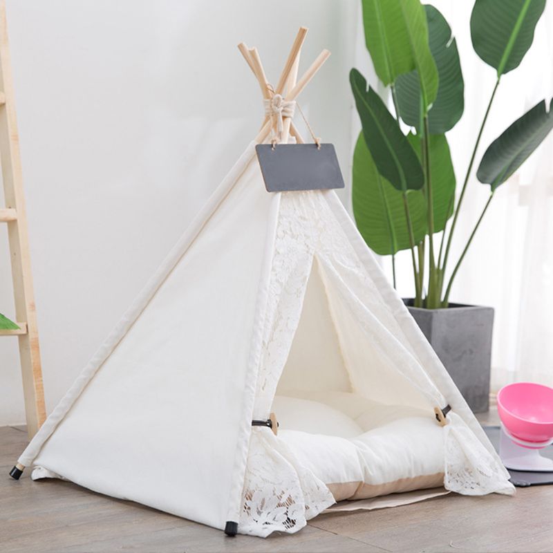 Enkel blonder robust trekant kæledyr teepee seng med pude luksus hundekatte telte kæledyr tipi seng