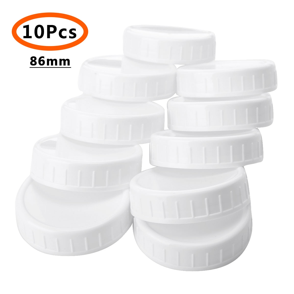 Tapas de plástico para tarros de masón, tapas acanaladas sin forro para almacenamiento, reemplazos para tarros de beber, 86mm, 10 unidades: Default Title