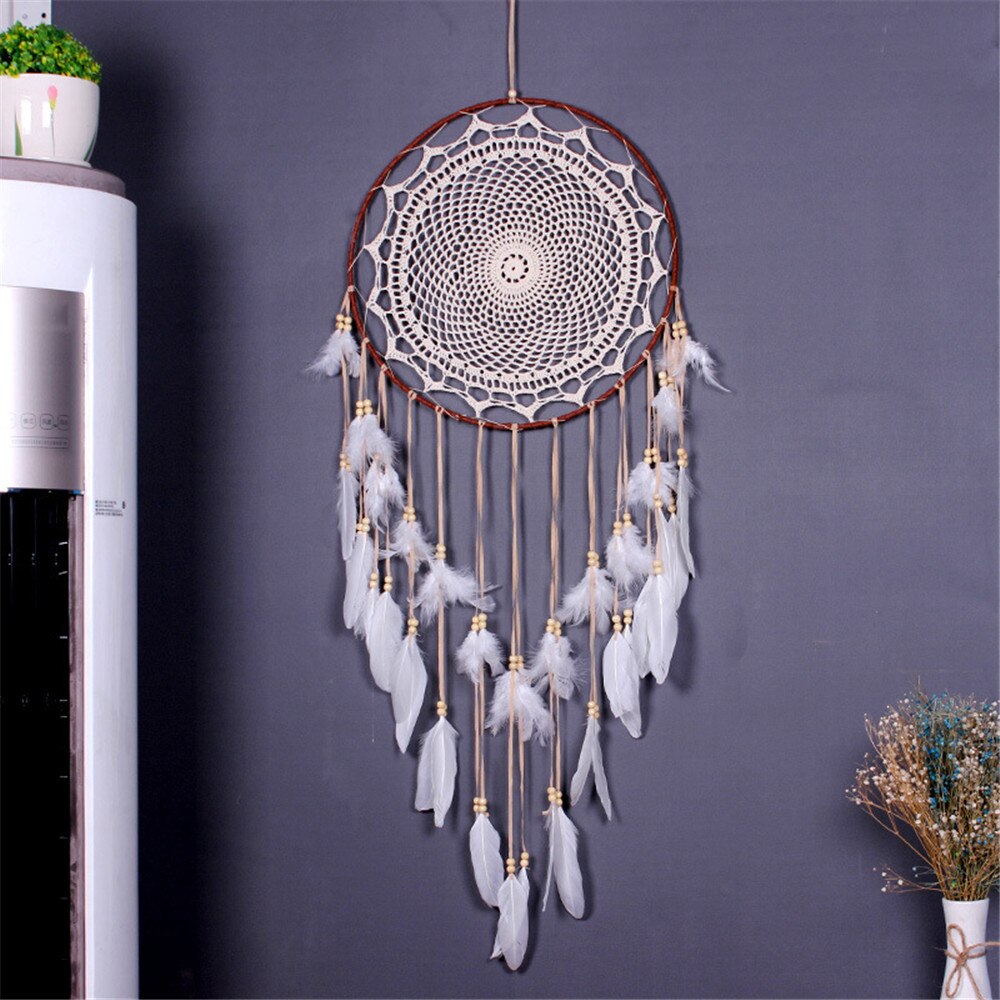 1pc stora drömfångare nordisk stil vit fjäder vindspel barnrum hemhängande dekoration bröllopsfest tillbehör 110-120cm: B