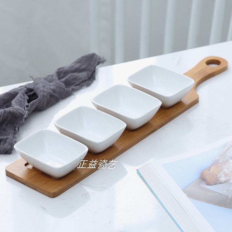 Japanese-style fruit platter tray ceramic cutlery dish snacks / nuts / desserts natural bamboo tray set / sauce dish: Ys0272-8