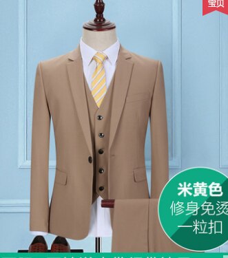 Autumn khaki groom dress suit Men's cultivate one's morality business attire two piece: S