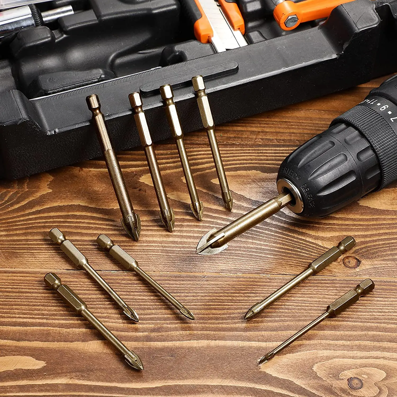 Glas Beton Boor Set Legering Carbide Punt met Snijranden Tegel Glas Kruis Speerkop Hex Keramische Boren Tool