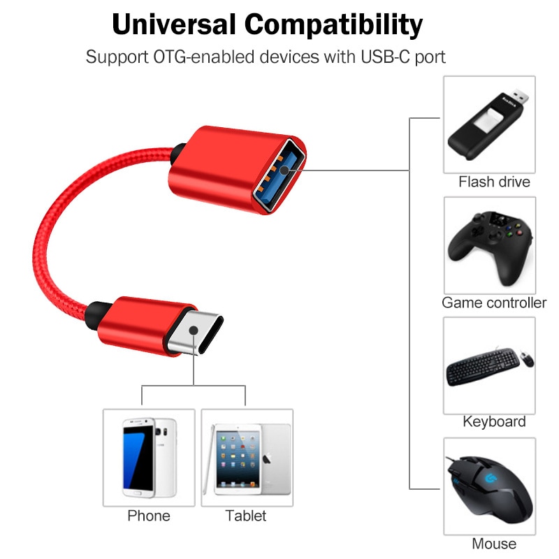 USB to Type-C OTG Adapter Cable for Samsung Galaxy A40 A50 A60 A70 A80 A50S A70S A31 A41 A51 A71 M30 M40 M31 USB C OTG Converter