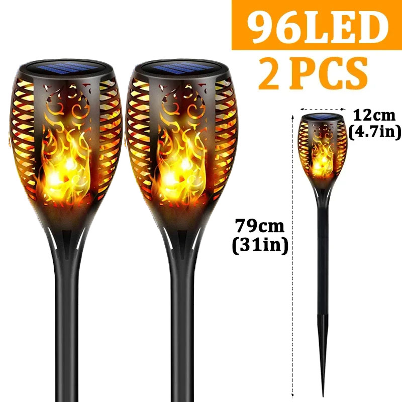 96LED buitenlamp op zonne-energie, waterdicht, tuinterras, flikkerende dansende vlamlamp, gazonverlichting: Bronze