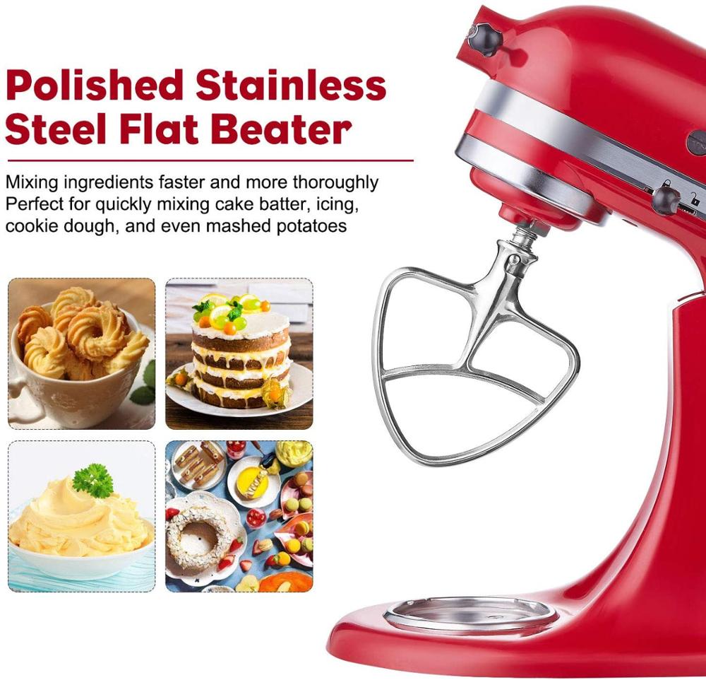 Polished Stainless Steel Flat Beater for KitchenAid 5Q Tilt-Head Stand Mixers, Mixing Parts Attachments Dishwasher