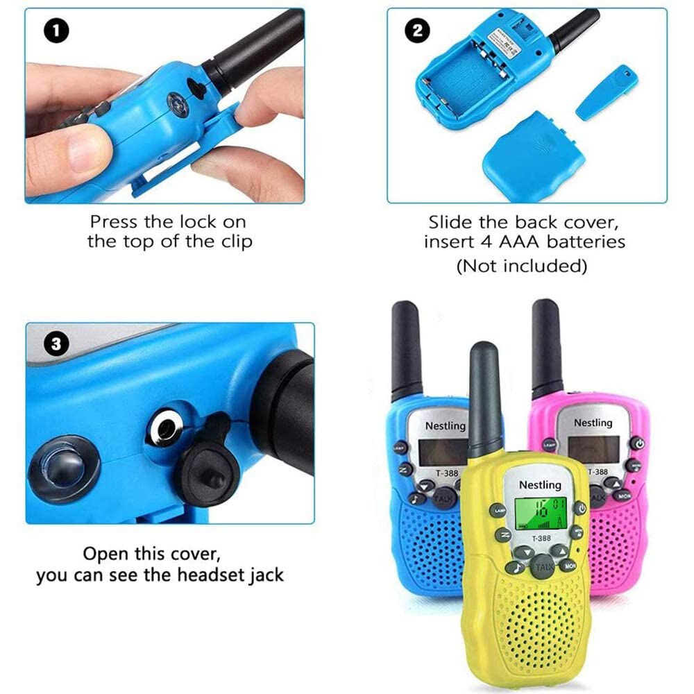 2/3 Pack Kids Walkie Talkies 3km Range 22 Channels 2 Way hand-free interphone Mini Two-Way Radio Station Family Camping