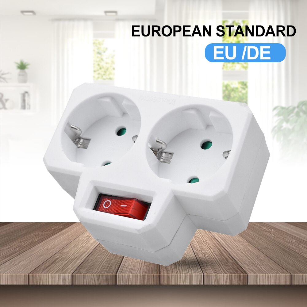 German Style Power Extension 1 to 2 Way Double Socket Conversion Socket with Outlet Switch Plug Power Adapter