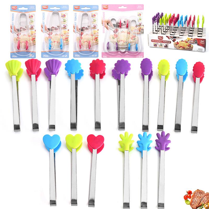 1 Pcs Stainless Steel Kitchen Tongs Small Cute Non-Slip Silicone Tip Tongs Household Ice Sugar Tong Food Grade Kitchen Utensils