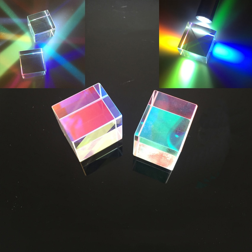 Prismes verre optique Cube défectueux croix dichroïque prisme miroir combinateur séparateur décor Module Transparent jouet outils d'enseignement