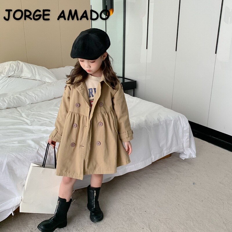 koreanische Stil Neue Frühling Mädchen Graben Khaki Lange Ärmel Mantel Nette Stil Outwear Kinder Kleidung E067