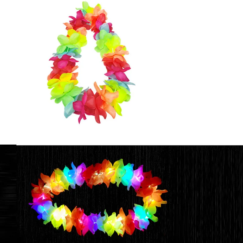 10pcs LED Light Up Flashing Hawaiian Leis Hula Dance Garland Artificial Flowers Neck Loop Necklace Glow Party Supplies Christmas: MINT GREEN