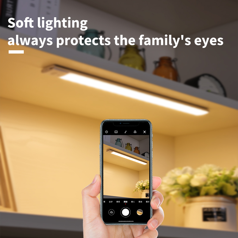 Lumière d'armoire Led avec capteur de mouvement, Rechargeable par USB, trois couleurs dans une lampe pour cuisine, garde-robe, éclairage intérieur 10/20/30/40/60cm