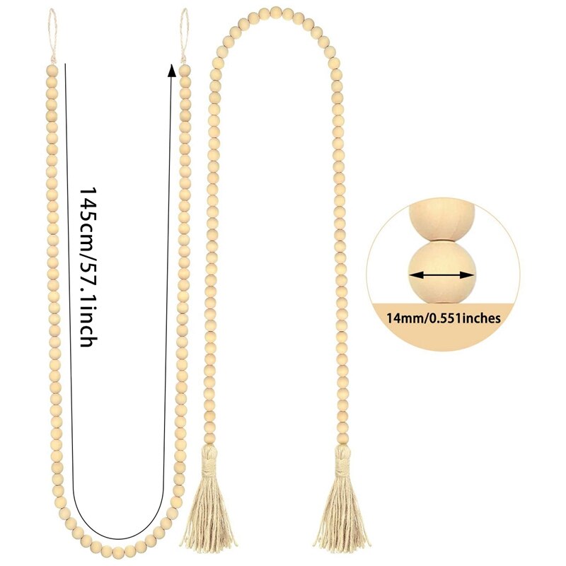 2 Stuks Houten Kralen Garland Met Kwasten Rustieke Houten Kraal Slingers Boerderij Muur Opknoping Slingers