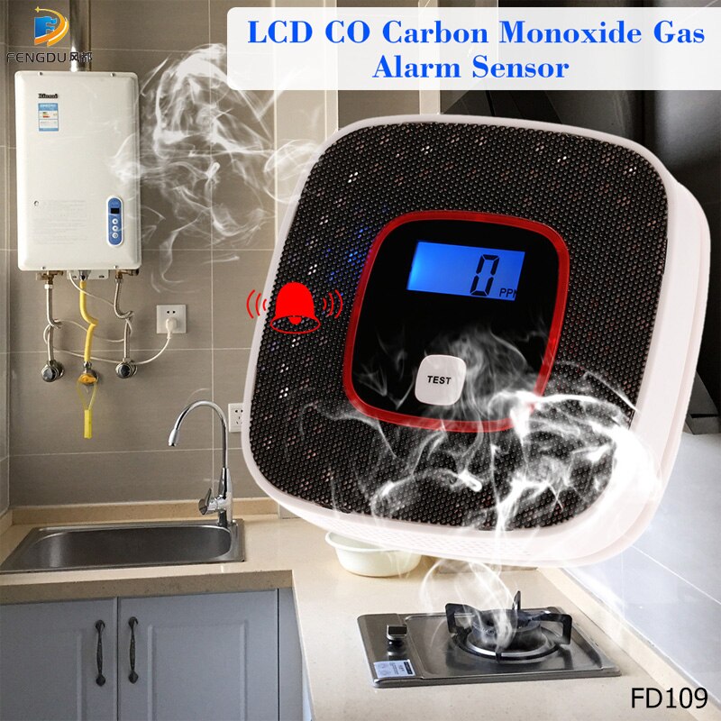 Vægmonteret uafhængig gaslækagedetektor køkken madlavningsgasdetektor co-kulilte med lcd-display