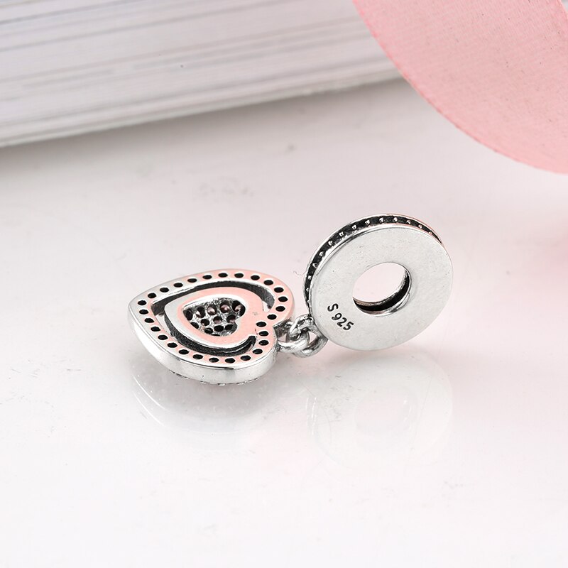 925 sterlina d'argento fascino Rosa di zircon del cuore dei branelli dei pendenti delle donne accessori di moda d'avanguardia in forma Originale bene Braccialetto di Fascino Dei Monili