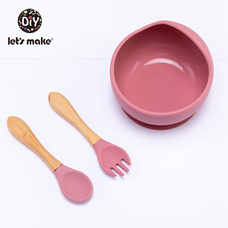 Lassen'S Machen 3 Teile/satz Baby Fütterung Geschirr einstellen Silikon Schüssel Löffel Gabel Nicht-Unterhose Schüssel Weiche Saug Befestigung Für freundlicher Baby: einstellen 6