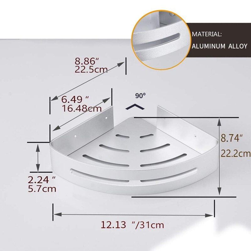 Bathroom Shower Corner Shelf Aluminum Shower Caddy Adhesive Tile Shower Shelf