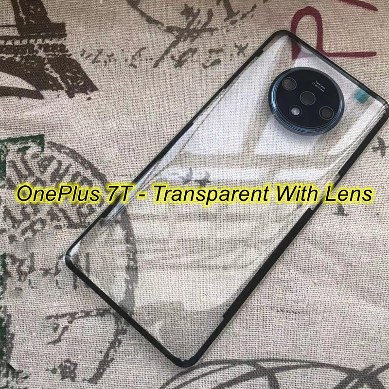 Clear Back Glass Cover Voor Oneplus 7 7T Pro Batterij Back Cover Rear Behuizing Deur Case Vervanging Voor Oneplus 7T Batterij Cover: 7T-Transparent Lens