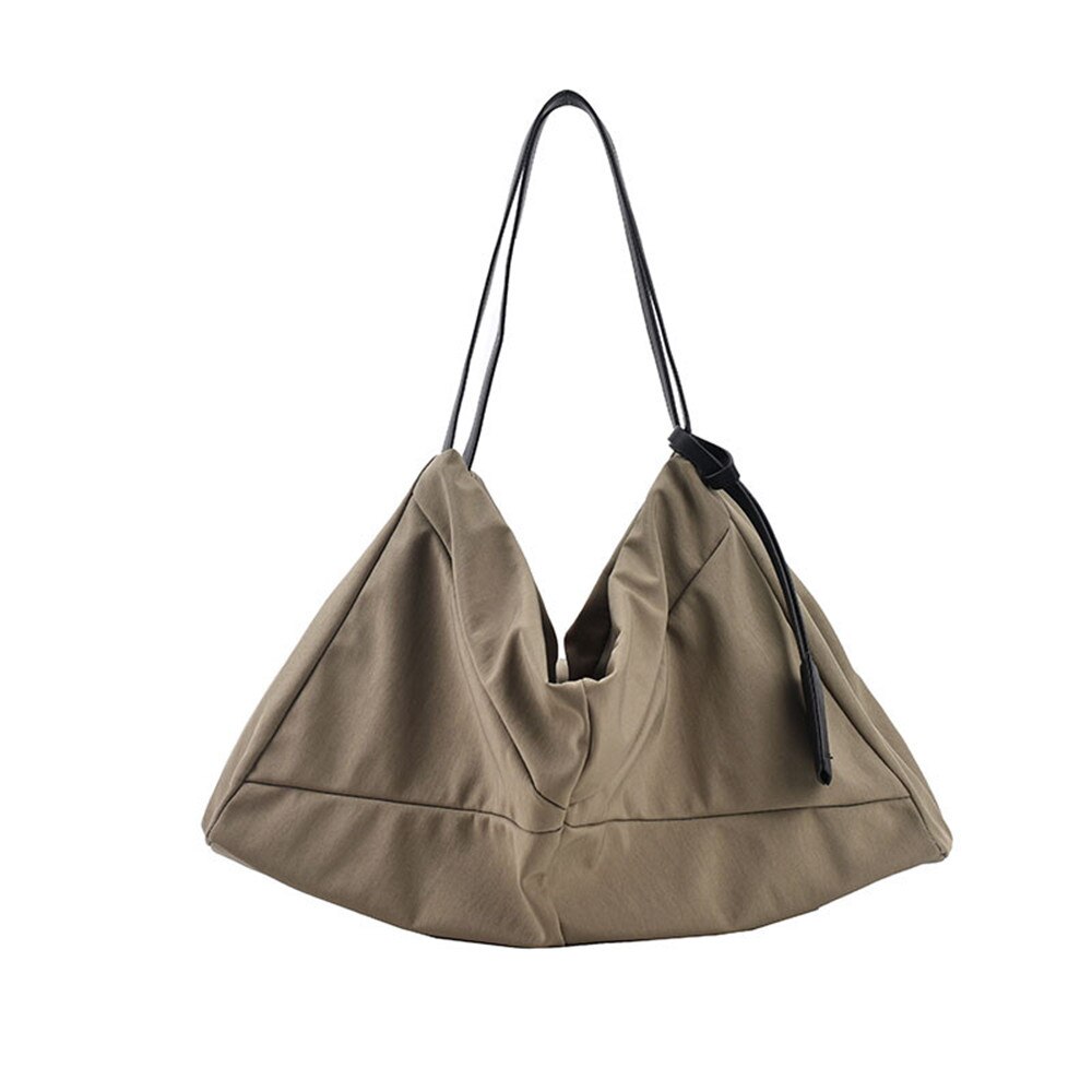 Solid Color Large Capacity Ladies Handbag Canvas Shoulder Bags Multifunctional Women Travel Bags Sac: Khaki