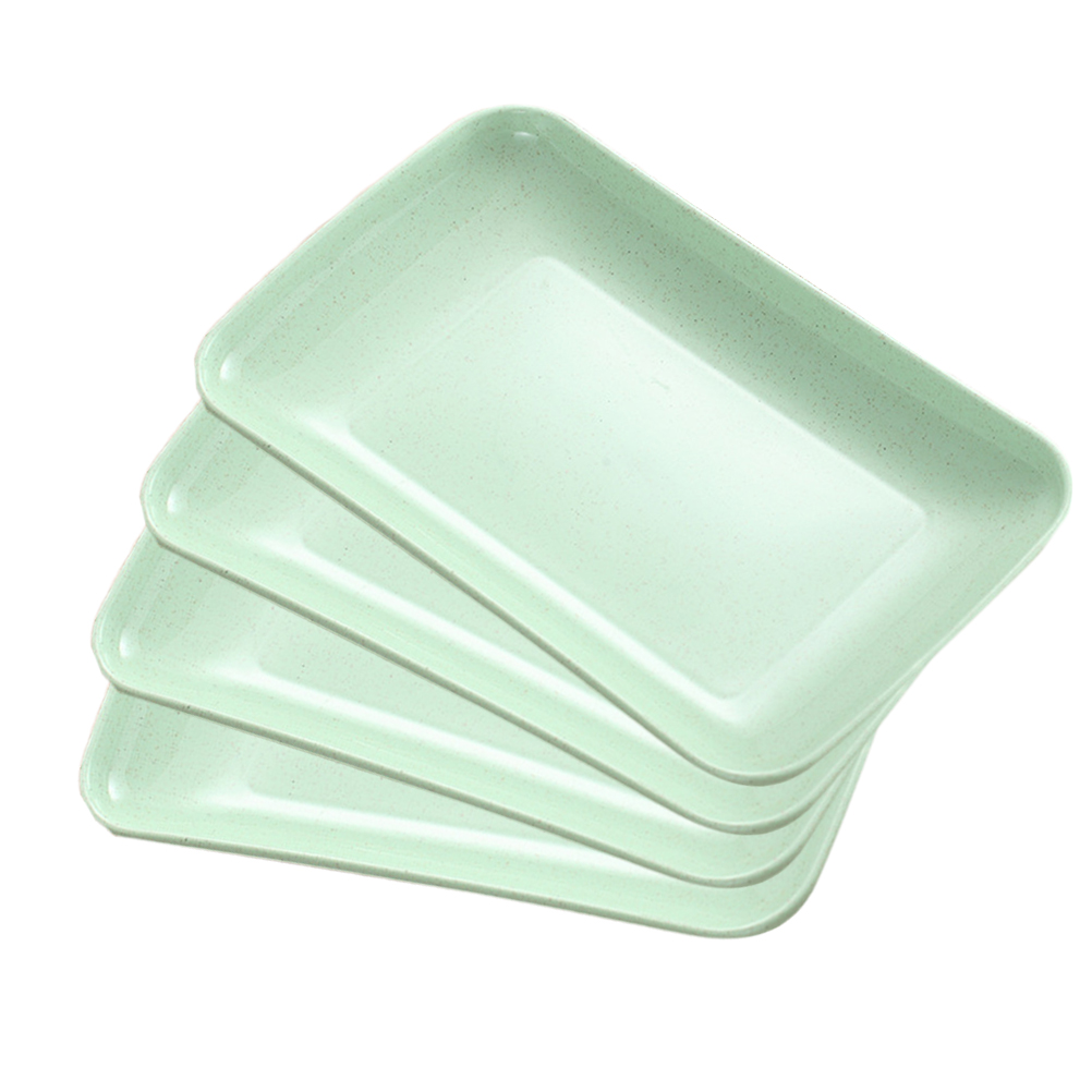 4pcs Wheat Straw Rectangular Dinner Plate Dessert Sushi Pasta Plate Dishes Microwave Oven Available Kitchen Tableware: Green