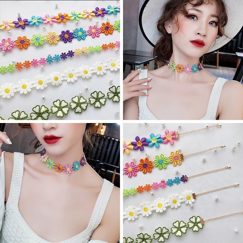 Farbe Blumen Spitze Halsband Halskette Lolita Frauen Schlüsselbein Kette Kurze Einfache Spiele Hals Schmuck Halsband Halskette & armband