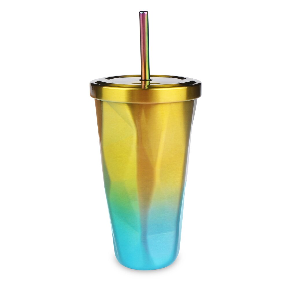 473ml Sippy Cup Stainless Steel Water Cup with Straw for Cold Beverages Milk Tea Coffee Juice Dual Layer Anti Mug