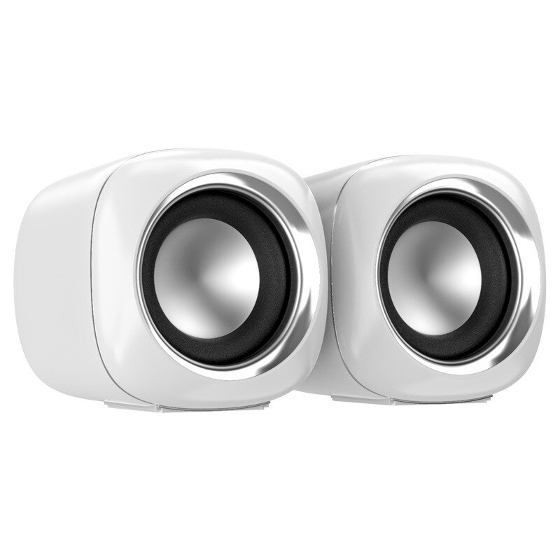 USB Wired Computer Speakers AUX Input Bass Reinforcement Mini Speaker for Laptop Desktop Phone 6W Media Loudspeaker: White Silver