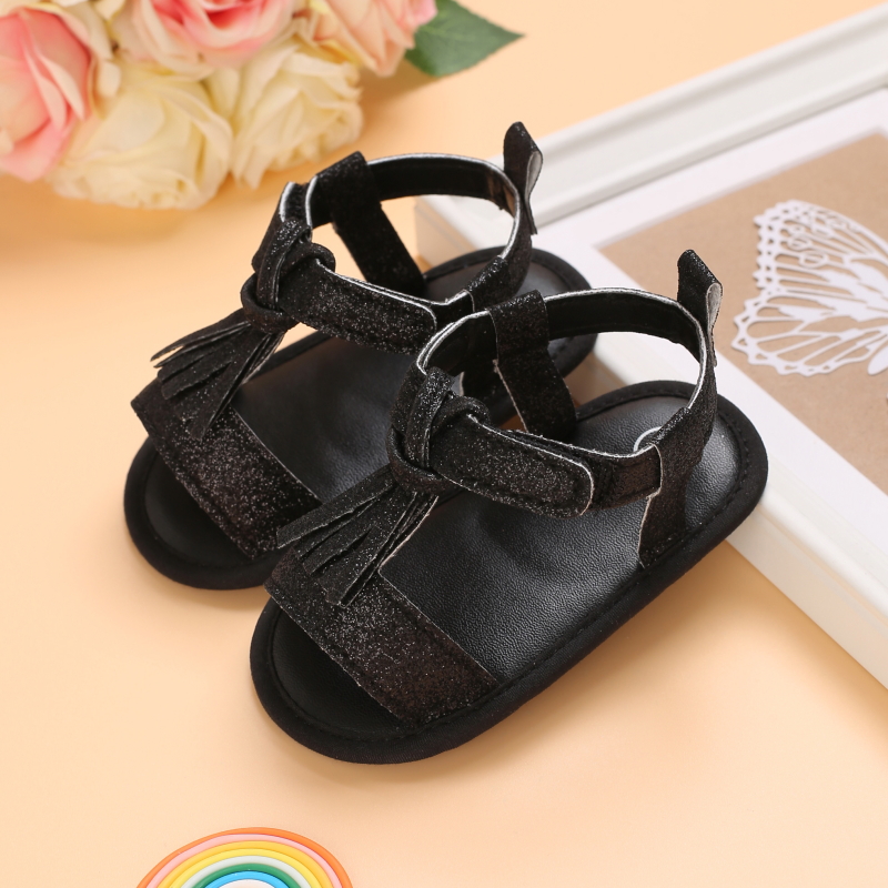 Baby Girl Sandal Neonatal Summer Sandal Leather Tassel With Bow Baby Toddler Sandal Cloth Sole Prewalker: B / 7-12 Months
