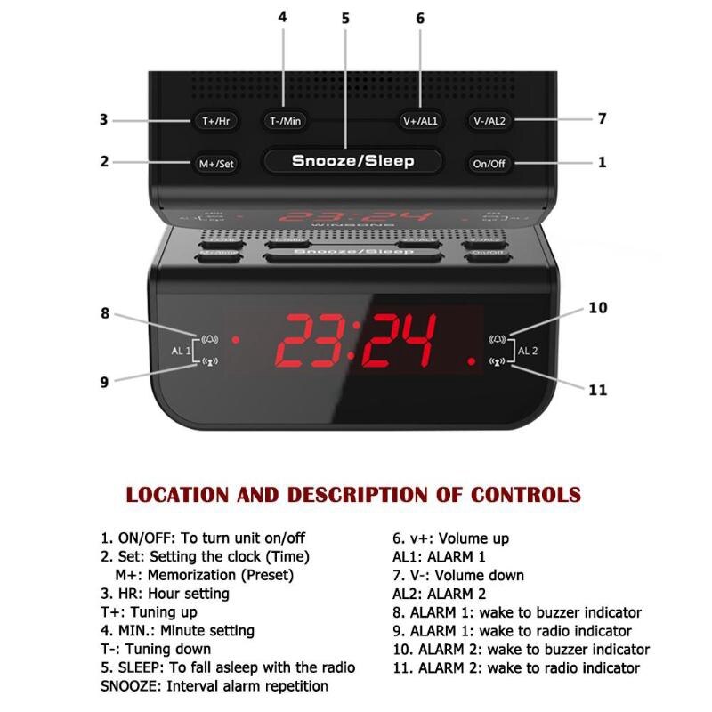 Digital Alarm Clock Fm Radio Home Decorative Desk Dual Alarm Snooze Sleep Function Electronic Led Clock